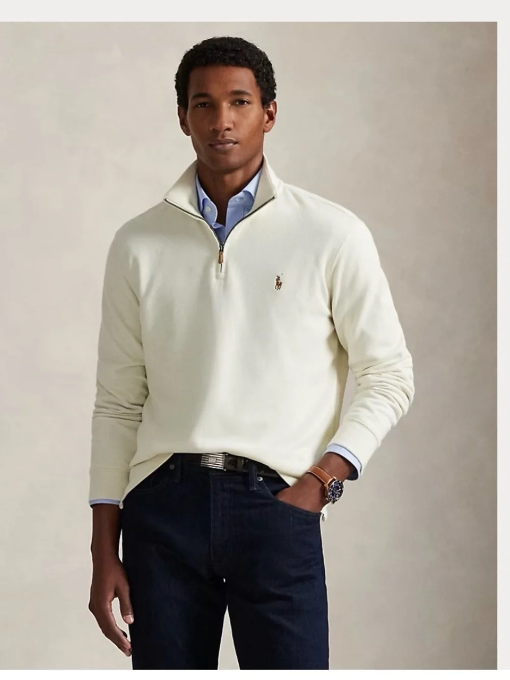 Polo by Ralph Lauren Cream Quarter-Zip Pullover with Logo